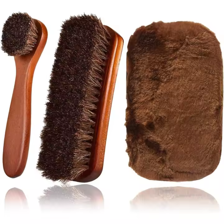 Cepillos de crin de primera calidad, cepillos de pulido de alto brillo con cerdas de crin naturales, guante de pulido de felpa para botas, zapatos, asiento de coche - 1