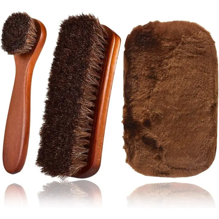 Cepillos de crin de primera calidad, cepillos de pulido de alto brillo con cerdas de crin naturales, guante de pulido de felpa para botas, zapatos, asiento de coche - 1