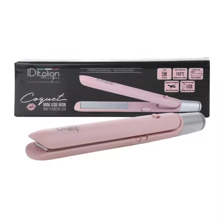 Italian Design - Miniplancha del Pelo USB - Tecnología HairCare - Placas de Cerámica - Alisa y Riza - 180ºC - Protección Sobrecalentamiento - Cable USB 1.5m - Voltaje 5V / 50/60 Hz / 5W - 1