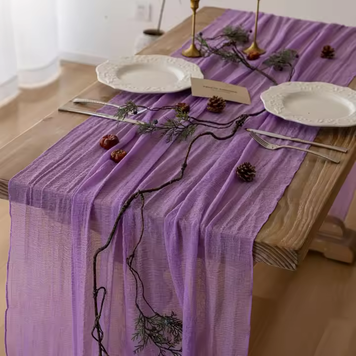 Keketo 3pcs Lilac Gauze Rustic Cheesecloth Table Runner 120 Inch 10 FT for Wedding Baby Shower Bridal Shower Birthday Engagement Garden Outdoor Party Long Sheer Boho Decorations - 1