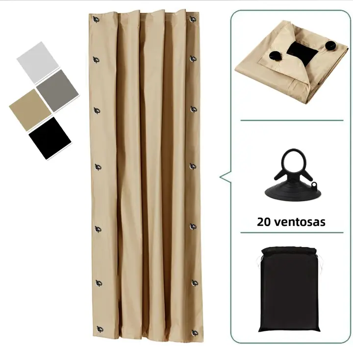 Cortina De Ventana Portátil Y Desmontable 100% Blackout Con Ventosas Para Sala De Estar Y Dormitorio Bloqueo De Calor Y Luz Natural Moderno - 1