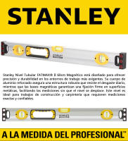 STANLEY Nivel Tubular FATMAX® II 60cm Magnético - Cuerpo de Aluminio Reforzado, 3 Burbujas de Alta Visibilidad y Precisión de +/- 0,5 mm/m | Bases Magnéticas y Extremos Protegidos para Mayor Durabilidad | Modelo 1-43-525 - details 0