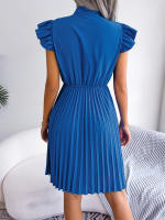 Vestido Elegante De Mujer Con Cintura Alta Y Volantes Para Primavera Y Verano Estilo Casual Collar Con Lazo Cuello Alto Y Mangas Batwing - details 7