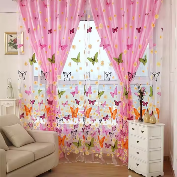 Cortina De Tules Con Estampado De Mariposa 200cm X 100cm Decoración Para Ventana Cortina Transparente De Yarn Para Sala De Estar Oficina - 1
