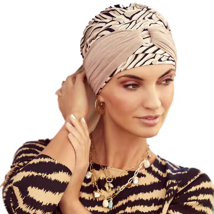 Christine Headwear Sienna Boho Spirit Turban Set Brown Zebra 3036-0786 Set de Turbante + Cinta - Pañuelo Gorro Oncológico de Diseño para la Cabeza - 1