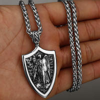 Collar De Acero Inoxidable Con Colgante De Ángel Protector Y Cruz Michael Arcoíris Para Hombres Adorno Religioso De Moda - details 4