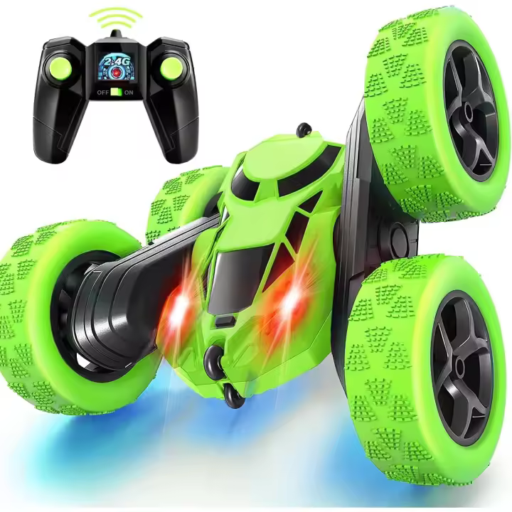Coche de control remoto Para acrobacias, 2,4 GHz, doble cara, rotación de 360 °, toditerro, 4WD, para niños y niñas de 6 A 12 años, color verde - 1