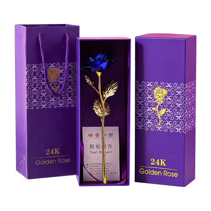 Rosa Dorada 24K Artificial Colorida Flor Metálica Regalo Único Para Las Mujeres En Día De San Valentín Con Caja De Regalo Decoración - 1