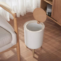 Bandeja De Basura Con Tapa Y Pieza De Madera Gran Capacidad Ecológica Para Cocina Baño Estilo Redondo Plástico Resistente - details 4