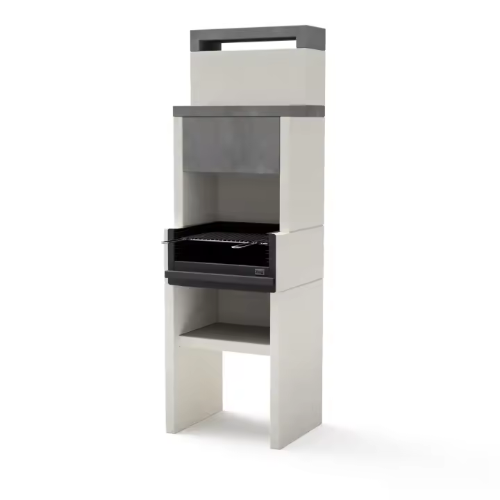 TUOZI - Barbacoa de Obra para Leña y Carbón Modelo VENIT flex hotte (Gris/Blanco - 59 x 47 x 185 cm) REF: 4411 - 1