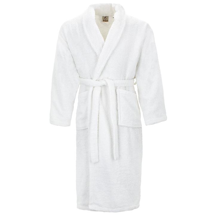 Albornoz BURRITO BLANCO 100% Algodón Premium 410gr - Cuello Esmoquin Elegante - Talla XL - Blanco y Beige