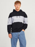 Jack & Jones Hombre Sudadera con Capucha Ajustable Mod JJELEGACY BLOCKING, Color Black y gris melange, Logo Estampado Moda Casual Informal OTOÑO INVIERNO Ref 256590 - details 2