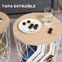 MIRAMAX-Mesa Auxiliar Moderna Con Tapa De Madera Extraíble, Mesitas De Café y Estructura De Metal Para Salón,Dormitorios Ø47x56cm - details 3