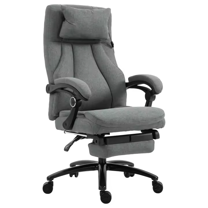 Vinsetto Silla de Oficina Masaje, Silla Ejecutiva Regulable en Altura, Silla Gaming con Función de Masaje Reposapiés, Silla Giratoria Ergonómica, Sillón de Masaje, Tacto de Lino, Gris, 64 x 74 x 109-117 cm - 1