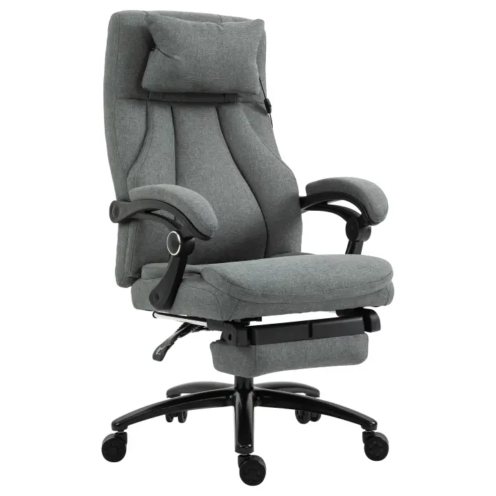 Vinsetto Silla de Oficina Masaje, Silla Ejecutiva Regulable en Altura, Silla Gaming con Función de Masaje Reposapiés, Silla Giratoria Ergonómica, Sillón de Masaje, Tacto de Lino, Gris, 64 x 74 x 109-117 cm - 1