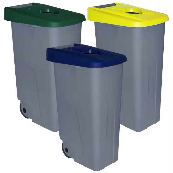 Denox Pack 3 Contenedores Reciclaje 85L Abierto Colores Azul Verde Amarillo - 1