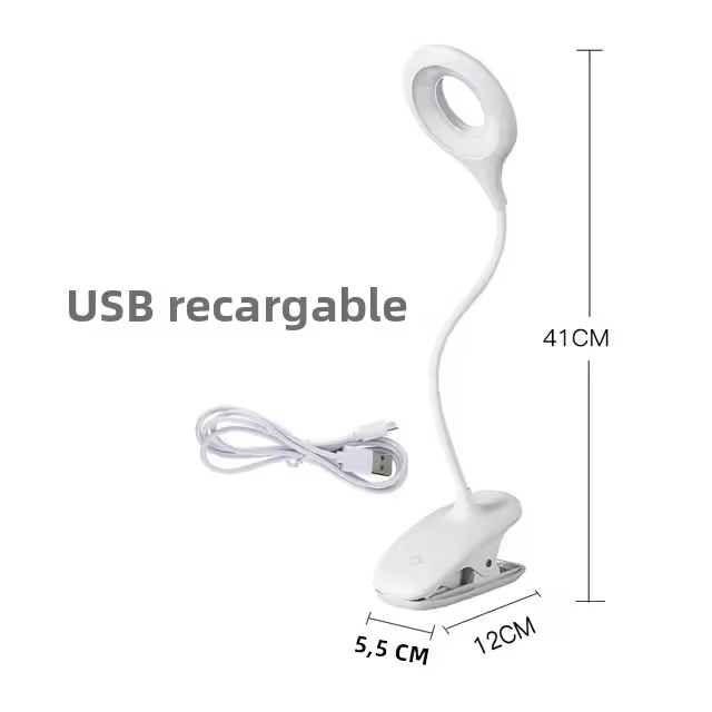 Lámpara De Lectura Recargable USB Con Clip Luz Nocturna Para La Habitación Ajustable Flexible Para Estudio Y Mesita De Noche - 1