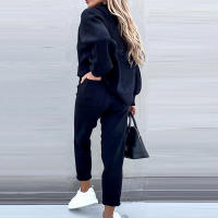 Conjunto De Dos Piezas Para Mujer De Otoño E Invierno Suéter De Cuello Alto Casual Color Sólido Pantalones Conjunto De Moda - details 3