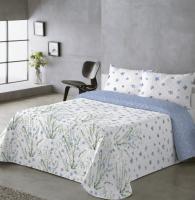 Colcha Doble Cara Primavera Verano Azul Celeste - Estampado Botánico con Flores en Relieve | Tallas Exactas Cama 90, 105, 135 y 150  |  Termosellado Industrial | Incluye Fundas de Almohada - details 2