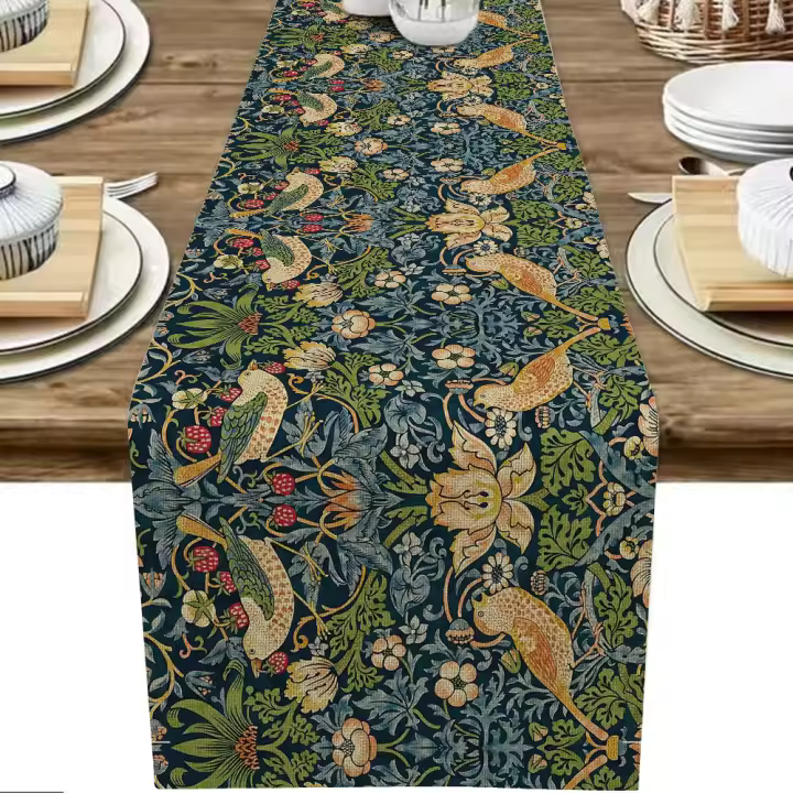 1pc Hermoso Telar De Mesa Vintage Con Floral De William Morris Decoración Para Comedor Familiar Fiesta De Vacaciones En La Cocina - 1