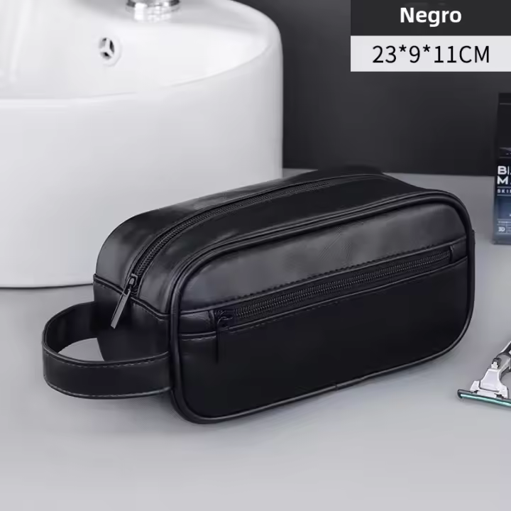 Bolsa De Viaje Para Hombres En Cuero Grande Con Múltiples Bolsillos Y Diseño Portátil Bolsa De Cosméticos De Negocios Con Cierre De Cremallera - 1