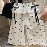 Nuevos Pantalones Para Niñas Con Lazo Estampado Primavera Otoño Cotas De Pierna Ancha Moda Cintura Elástica Talla Regular 2-8 Años - details 0