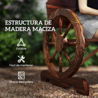 Outsunny Banco de Jardín de Madera Banco de Exterior con Reposabrazos en Forma de Rueda Estilo Rústico Carga 240 kg 2 Plazas para Patio Terraza 110x50x80 cm Carbonizado - details 4
