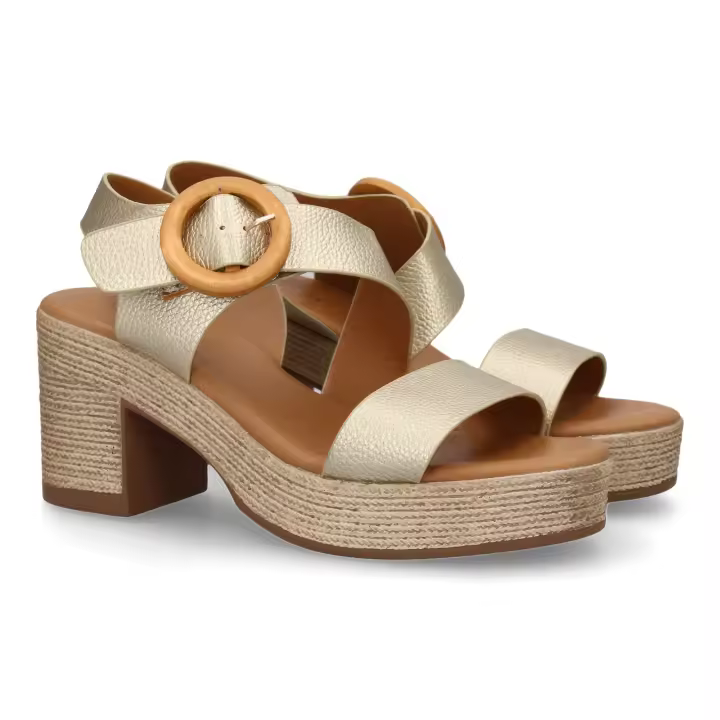 PuntoSalao Sandalias doradas de plataforma y tacón en yute para mujer VR5-1610 - 1