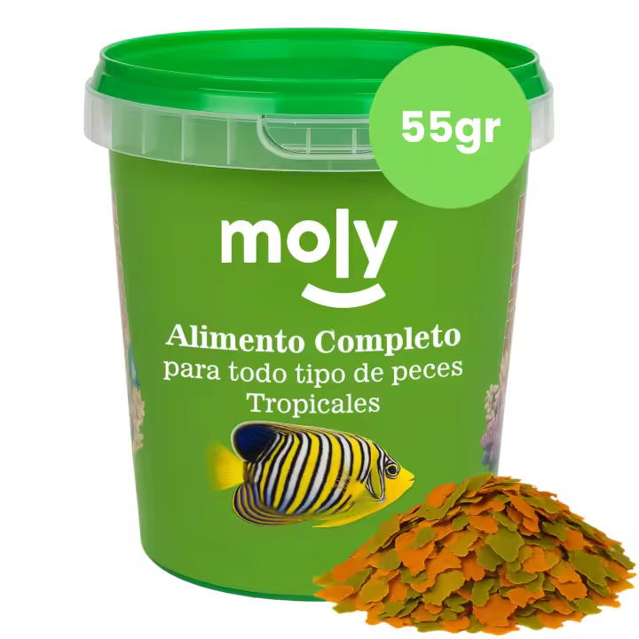 MOLY Comida para Peces Tropicales en Escamas | Alimento Completo para Acuarios de Agua Dulce | Formatos de 55 g a 1 kg - 1