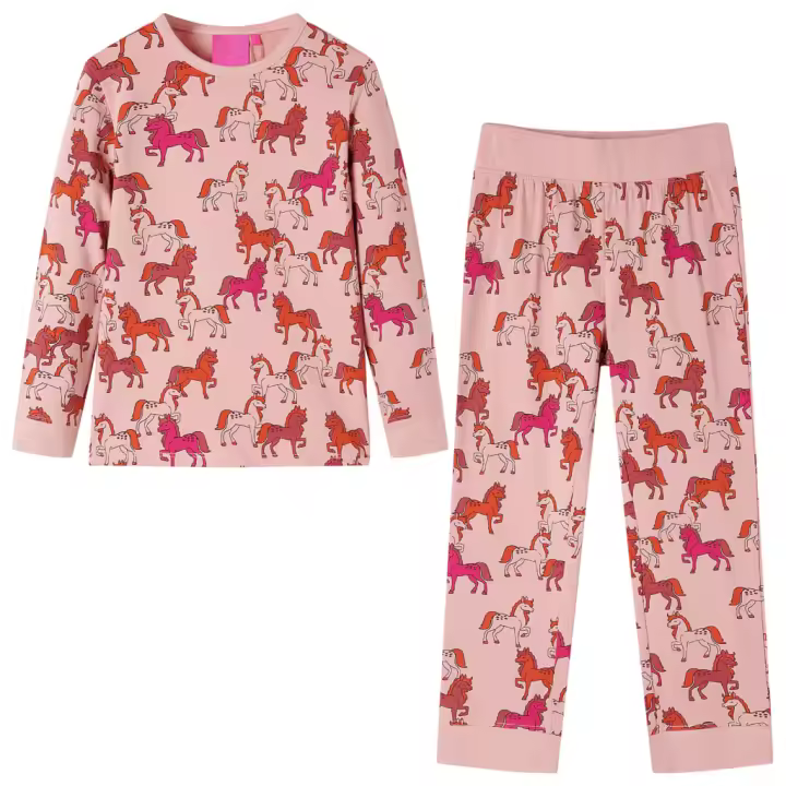 Pijama infantil de manga larga rosa claro 128 - 1