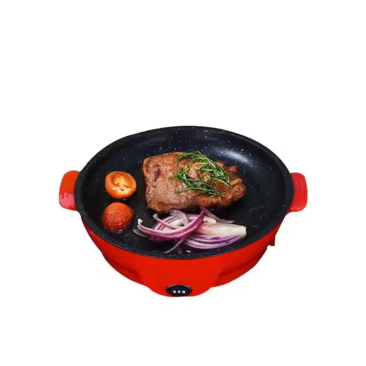 Parrilla Eléctrica Plancha Multifuncional Sartén Horno Barbacoa 450W / 225W Potencia Baja Mini Parrilla Antiadherente 220V Rojo - 1