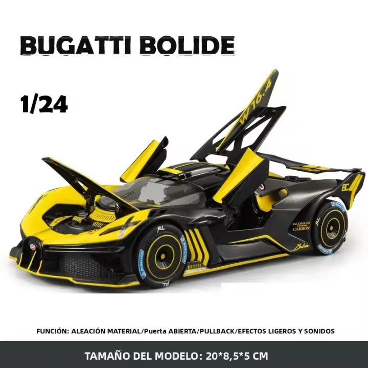 Modelo De Coche Supercar Bugatti Bolide 1/24 Escala Metálico Con Sonido Y Luz Juguetes Para Niños Decoración De Casa Regalo Coleccionable - 1