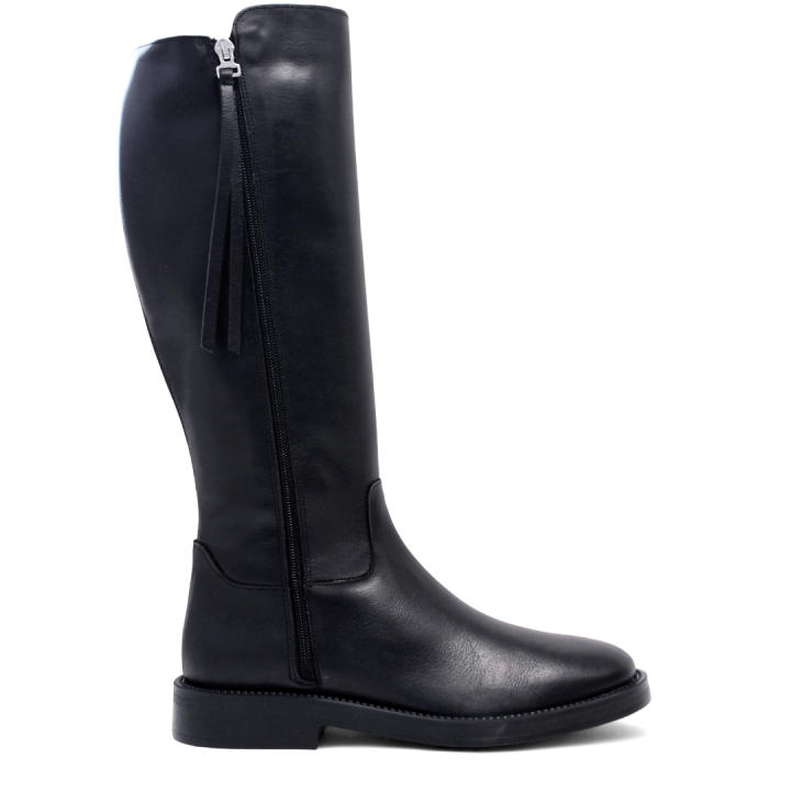 Botas planas Redlove bruna negras de caña alta de piel Miravia