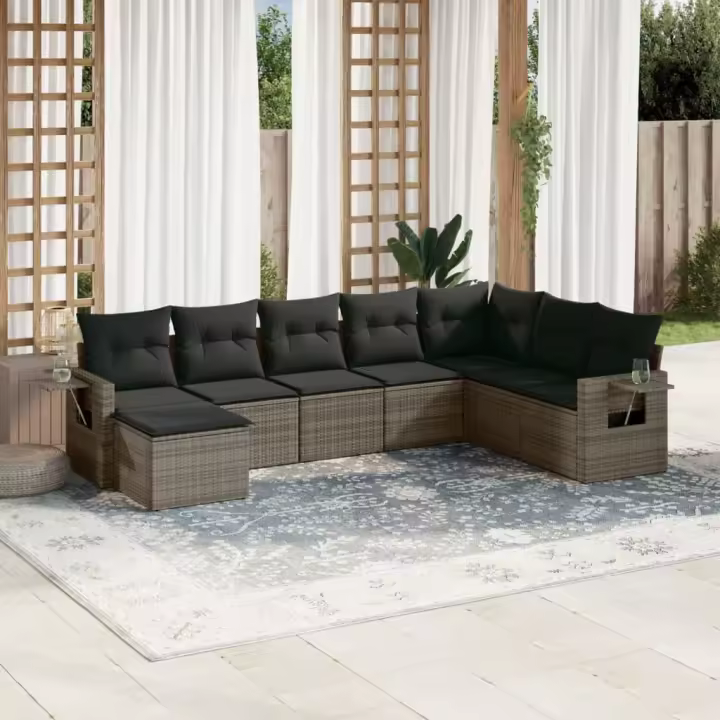 vidaXL Set de sofás de jardín 8 pzas y cojines ratán sintético gris - 1