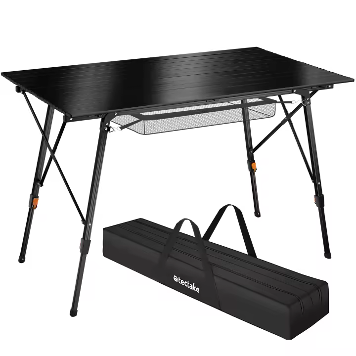 Tectake - Mesa plegable de aluminio Bastián ajustable en altura  Práctica mesa de camping con función de plegado inteligente  Sólida estructura de aluminio ligero y resistente a la intemperie  Patas regulables en altura - 1