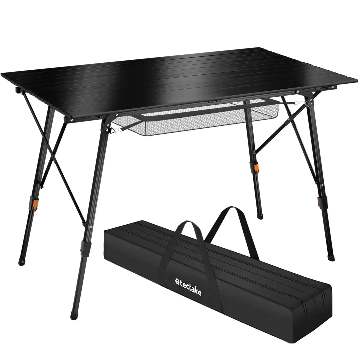 Tectake - Mesa plegable de aluminio Bastián ajustable en altura  Práctica mesa de camping con función de plegado inteligente  Sólida estructura de aluminio ligero y resistente a la intemperie  Patas regulables en altura - 1