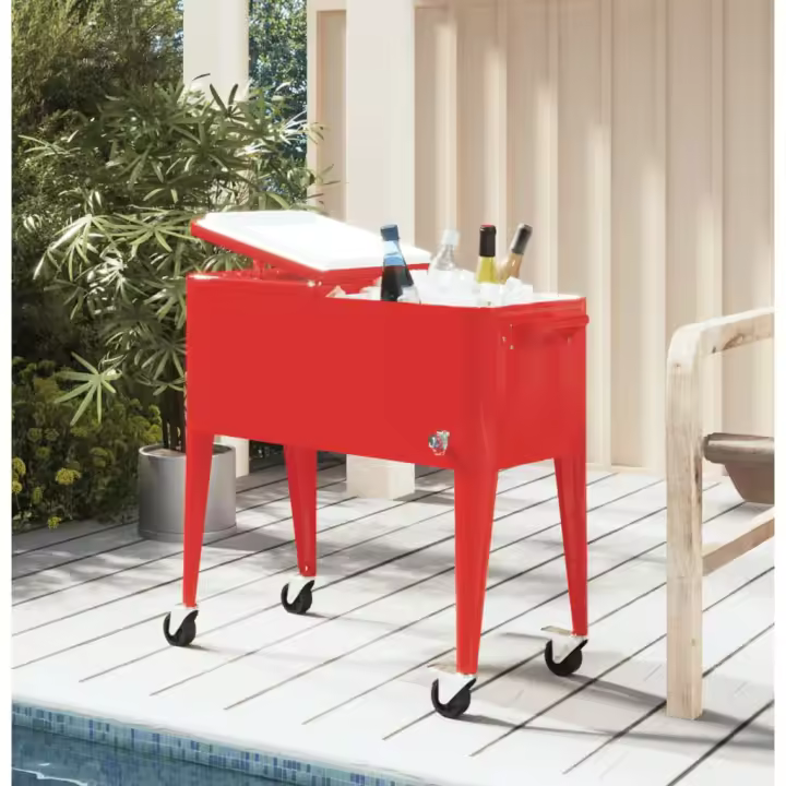 vidaXL Carrito nevera con ruedas rojo 92x43x89 cm - 1