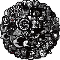 50PCS Etiquetas De Vinilo Impermeables Góticas Negras Y Blancas Estilo Skull Para Botellas De Agua Y Teléfono Móvil - details 5