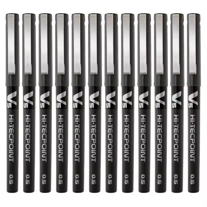 Pilot Hi-Tecpoint V5 Bolígrafo Roller Punta Aguja Visor de Tinta Líquida Negro (Pack de 12) - 1
