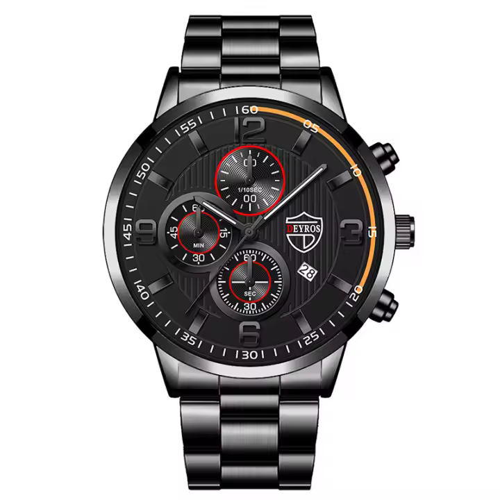 Reloj De Pulsera De Lujo Para Hombre DEYROS Reloj De Cuarzo De Acero Inoxidable Con Correa De Cuero Reloj Casual Luminoso - 1