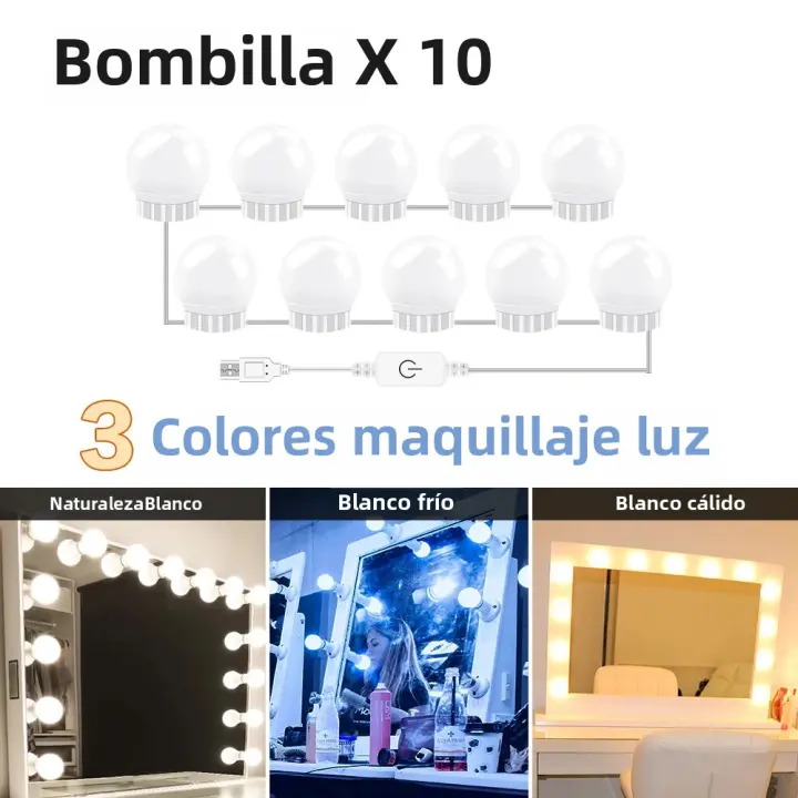 Espejo De Maquillaje LED Con 3 Modos Y Colores Luz De Vestíbulo Control Táctil USB 12V Bombilla De Lámpara De Mesa Para Maquillaje Hollywood - 1