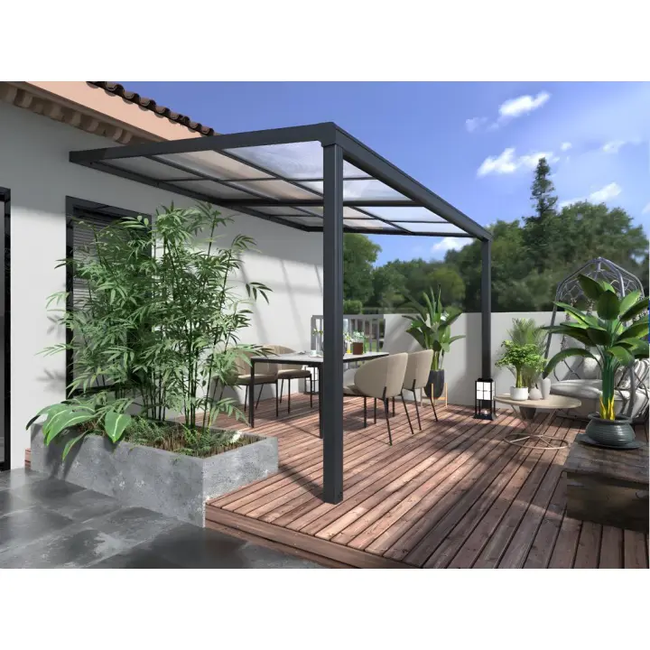 Vente-unique - Pérgola adosada con techo deslizable - 12m² - antracita - IZEDA - 1