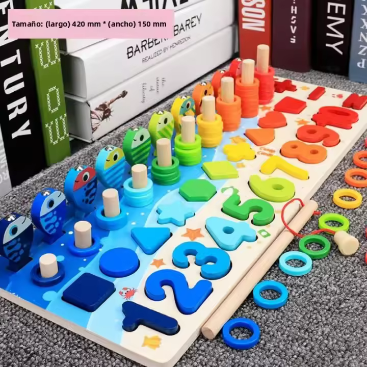 Juguete Educativo De Madera Para Niños Juego De Pesca Magnético Sorteo De Formas Y Aprendizaje De Números Y Letras Montessori - 1
