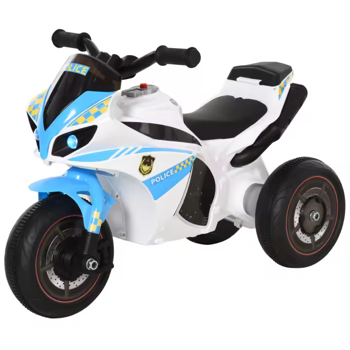 HOMCOM Baúl portabebés infantil con efectos de luz y música para moto de carreras Azul Blanco - 1