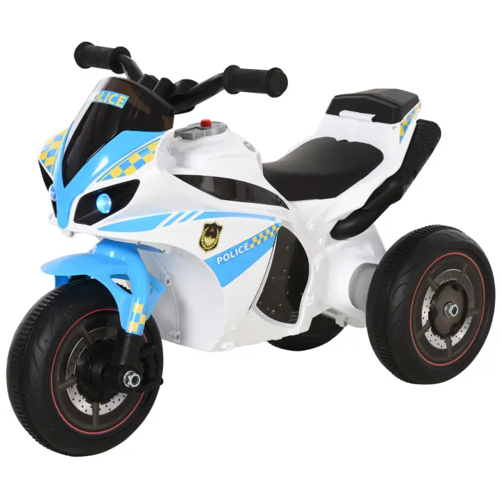 HOMCOM Baúl portabebés infantil con efectos de luz y música para moto de carreras Azul Blanco - 1