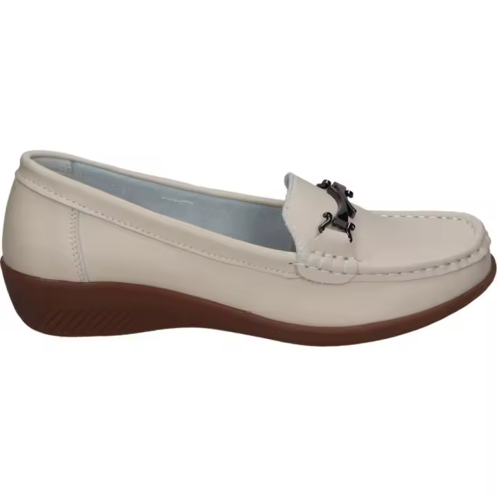 VICMART | Zapato de Piel Vicmart para Mujer – Mocasines en Color Beige con Detalle de Hebilla – Zapato Plano sin Cierre – Slip On – de Piel – Cómodos y Versátiles – Alta Calidad – Modelo 311-16 - 1