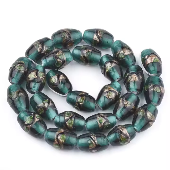 Lámpara De Arena Dorada Hecha a Mano Con Perlas De Moda Tamaños 15-18x10-12mm Agujero: 1.5-2mm Color Oscuro Cian Pack De 5 - 1