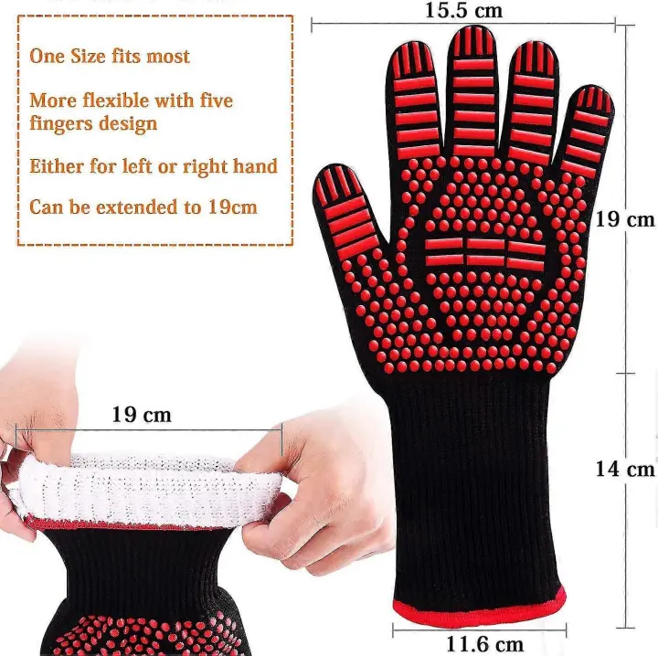 Guantes antideslizantes de La Barbacoa del silicón Para La Barbacoa, Horno, Horno, Guantes que cocinan a prueba de temperatura, Guantes De la chimenea hasta 800 C - 1
