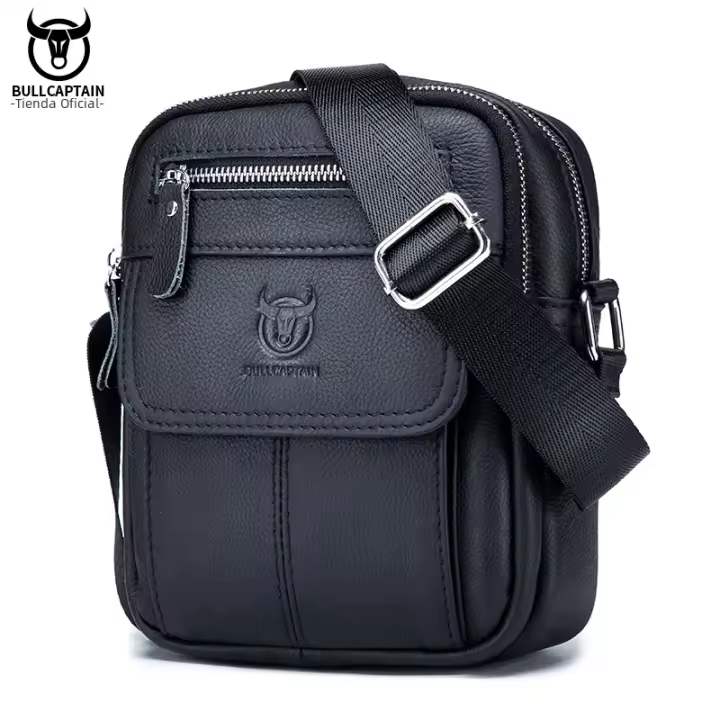 Bullcaptain-Bolso de hombro informal para hombre, Bandolera de negocios de alta calidad, de cuero de Vaca, Mini Bolso de gran capacidad - 1