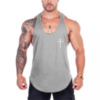 Camiseta De Gimnasio Para Hombres Personalizada Con Estampado De Cruz Malla Transpirable Secado Rápido Deporte Musculoso Estilo Y-Back En Poliéster Para Todas Las Estaciones - details 5